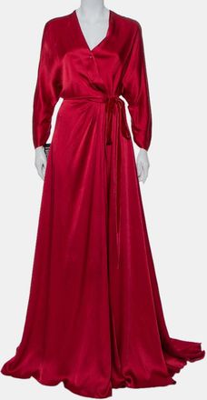 Jenny Packham Burgundy Satin Trail Detail Wrap Gown