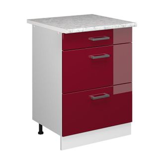 Vicco Mueble Bajo Universal R-line, Rojo Burdeos Alto Brillo, 60 Cm Con Cajones Vicco