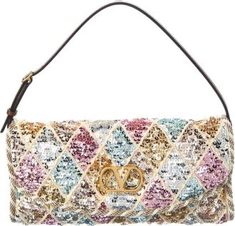 Valentino De Vain Small Sequin & Leather Pouchette