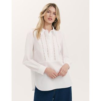Finery Remy Lace Detail Cotton Shirt in White at Nordstrom, Size 10