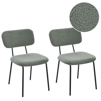 Beliani Beliani - Conjunto De 2 Sillas De Comedor Tapizadas De Boucl&eacute; De Dise&ntilde;o Retro Con Base De Patas De Hierro Verde Claro Adair