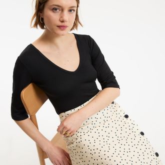 La Redoute Collections T-shirt met V-hals en korte mouwen