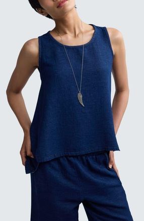 Luukaa D'Celli Floria Denim Muslin Top in Navy Denim at Nordstrom, Size 10