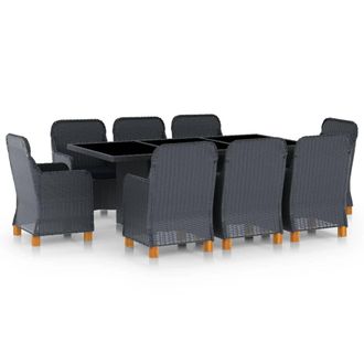 vidaXL Set Comedor Jard&iacute;n 9 Pzas Cojines Rat&aacute;n Sint&eacute;tico Gris Oscuro Vidaxl