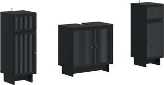 vidaXL Juego De Gabinete De Ba&ntilde;o De 2 Piezas Ede Negro Vidaxl