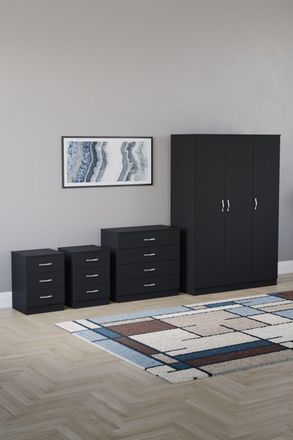 Home Discount Vida Designs 4Pc Bedroom Set 2x3Drawer Bedside, 4Drawer, 3 Dr Wardrobe in Black