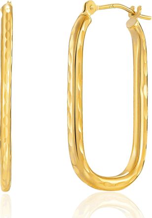 MAX + STONE 14k Yellow Gold Diamond Cut Rectangular Hoop Earrings with Click Top 18MMto34MM