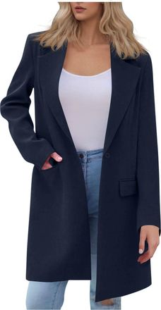 Generic Mid Length Blazers for Women Elegant Loose Blazers Suit Long Sleeve Office Work Formal Jacket Casual Street Trench Coat Single Breasted Cardigan with 