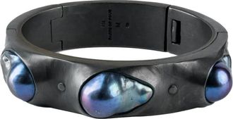 Parts Of Four black pearl-embellished bracelet - unisex - Black Pearl/Oxidised Sterling Silver - M