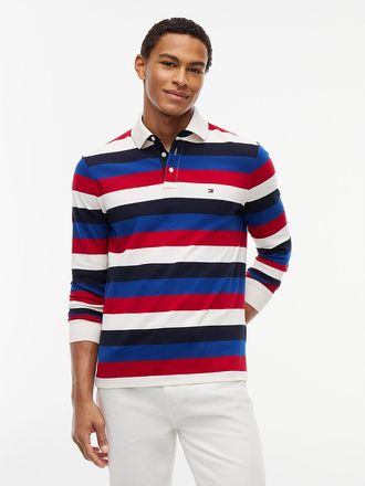 Tommy Hilfiger Mens Regular Fit Rugby Stripe Pique Polo - Red - XXL