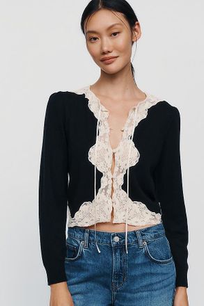 Rixo Tassia Cashmere Wool Lace Trimmed Cardigan
