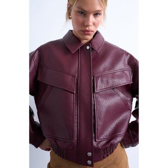 Topshop Bubble Boxy Faux Leather Jacket in Burgundy at Nordstrom Rack, Size Small
