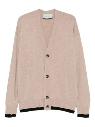 Amaranto distressed-trim V-neck cardigan - men - Wool - M - Neutrals
