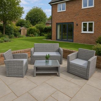 Shatchi 4 Seater Rattan Garden Furniture Set - 2 Chairs, Loveseat Sofa, Coffee Table Outdoor Patio Set in Grey