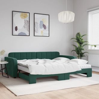 vidaXL Sof&aacute; Cama Nido Con Colch&oacute;n Terciopelo Verde Oscuro 90x200 Cm Vidaxl