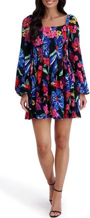 Kensie Floral Square Neck Long Sleeved Minidress in Black Multi at Nordstrom Rack, Size 12