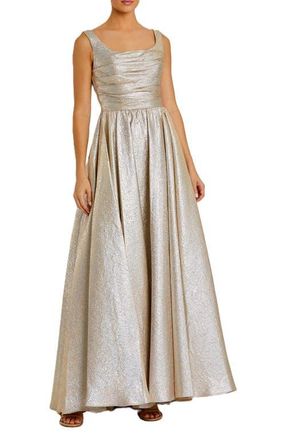 Mac Duggal Metallic Pleated Bodice Ballgown in Oyster at Nordstrom, Size 16