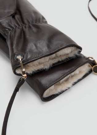 Mango Guanti pelle cioccolato - Donna - S - MANGO