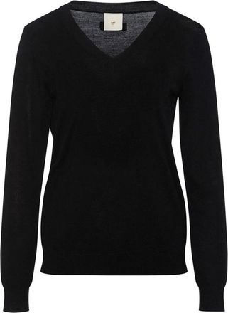 Julie Fagerholt - Heartmade Zwarte Gebreide Trui met V-Hals - Dames - V-hals truien - Zwart - XL - Wol - Truien & Vesten