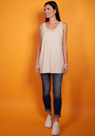 Seidel Moden Longtop SEIDEL MODEN, Damen, Gr. 36, beige, Jersey, Obermaterial: 95% Viskose, 5% Elasthan, unifarben, l&auml;ssig geschnitten Po-bedeckend, Rundhals, Tops