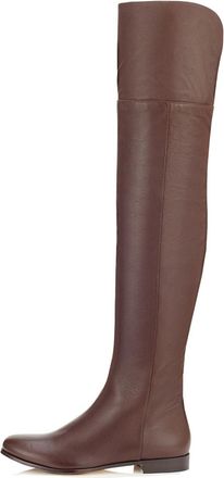 Generic Brown,9.5 UK,Womens Leather PU Thigh High Boots Round Toe Side Zippe Fashion Comfy Chunky Low Heel Over The Knee Boot Fall Winter Dress Shoes