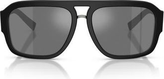 Dolce & Gabbana 58mm Mirrored Pilot Sunglasses in Matte Black /Grey Black at Nordstrom
