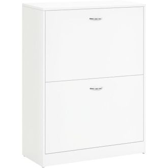 HOMCOM Homcom - Zapatero de Madera Armario para Zapatero 2 Puertas Abatibles 60x24x80cm Blanco