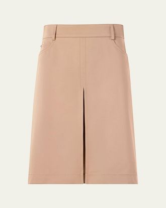 Akris Box Pleat Cotton Gabardine A-Line Skirt