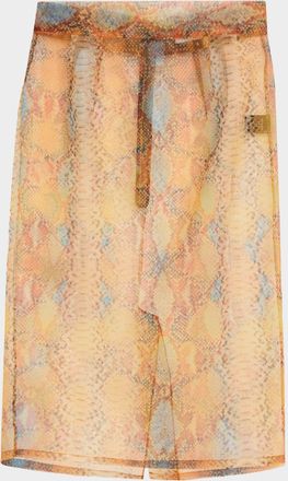 LaQuan Smith Shimmering Snakeskin Organza Pencil Skirt