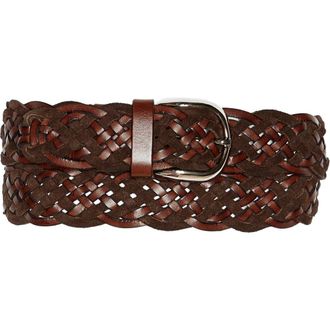 Brunello Cucinelli Braided Leather Belt in Dark Brown at Nordstrom, Size 110 Eu