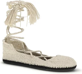 Alanui Womens The Sound Of Sea Lace-Up Ballerinas Arpa Black Flat Shoes