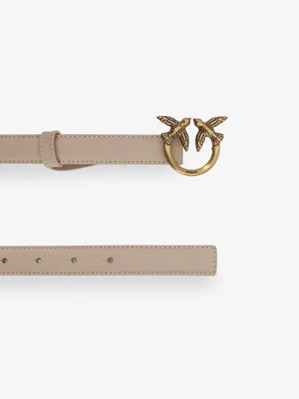 Pinko Love Birds Buckle Leather Belt - Beige