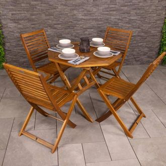Charles Bentley Acacia Wooden Octagonal Table & Chairs 5pc Set in Natural