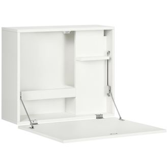 OEM Scrivania A Muro Pieghevole E Salvaspazio Con Ripiani, Per Casa E Ufficio, In Truciolato E Mdf, 60x21.5x50 Cm, Bianco