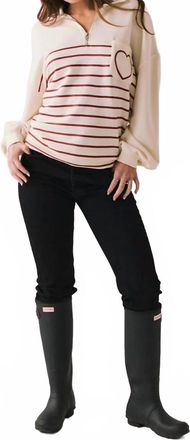 Chaser Heart Half Zip Sweatshirt In Starry White