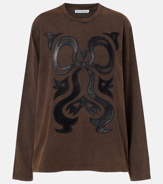 Acne Studios Edden embroidered leather-trimmed cotton jersey T-shirt