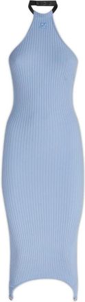Courr&egrave;ges Geribbelde Midi Jurk met Halternek - Dames - Casual kleedjes - Blauw - M - Polyester - Kleedjes