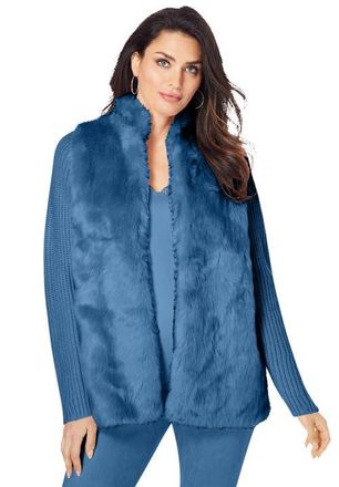 Roaman's Faux Fur Cardigan Sweater in Dusty Indigo at Nordstrom, Size 44