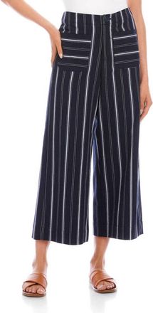 Karen Kane Stripe Cropped Wide-Leg Pants In Navy And Light Blue