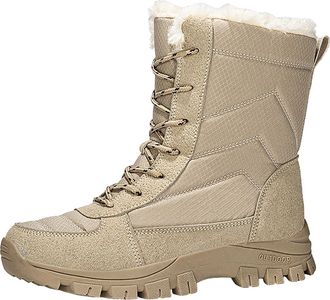 Generic Womens Snow Boots Winter Water-Resistant Faux Fur Lined Warm Outdoor Lace Up Mid-Calf Bootiesep Tread Rubber Sole for Cold Weather (2-Beige, 7.5)