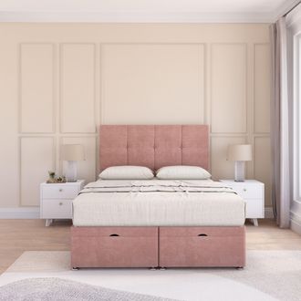 Sloomy Jasmine Plush Fabric Ottoman Bed End Opening With Sprung Memory Mattress & 54 Inch Floorstanding Headboard in Pink | Size: Small Double