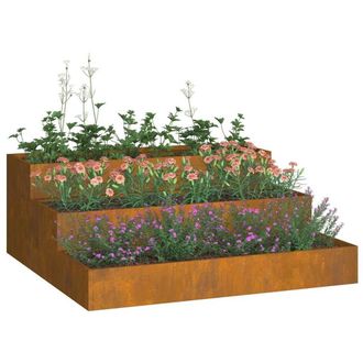 Berkfield Home Modern Garden Planter 3-Tier 90x90x35 cm Weathering Steel | Size: 90 x 90 x 35 cm