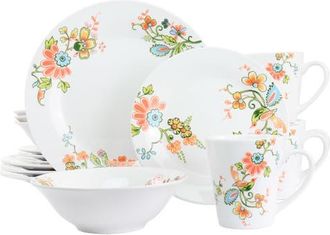 Elama Spring Bloom 16 Piece Round Porcelain Dinnerware Set in White at Nordstrom