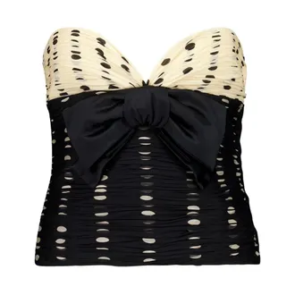 Valentino Garavani Tops, Dames, Zwart, S, Chiffon, Polka Dot Chiffon Gedrapeerde Top