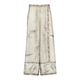 Max Mara Wide Trousers, female, Beige, Size: 2XS Printed Silk Trousers