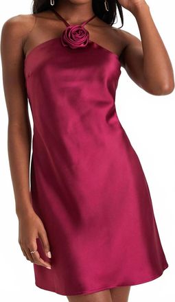 Lulus Sweet Prose Satin Rosette Halter Neck Mini Dress In Magenta