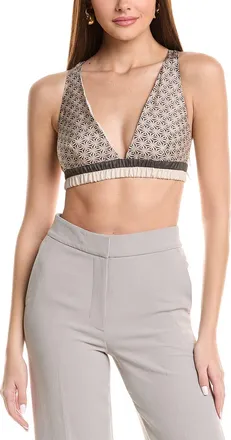 Brunello Cucinelli Geometric Patterned Silk Bralette Top - Beige