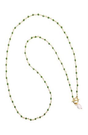 Nialaya CZ Pearl Wrap Necklace in Green at Nordstrom