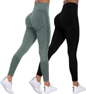 Generic Womens Gym Leggings 2 Pack Womens Leggings High Waisted Tummy Control Stretchy Yoga Tights Breathable Running Tights Seamless Bums Lifting Legging For