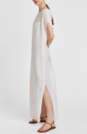 Santorelli Harmony Crocheted Cap Sleeve Linen Maxi Dress in Ivory at Nordstrom, Size X-Large